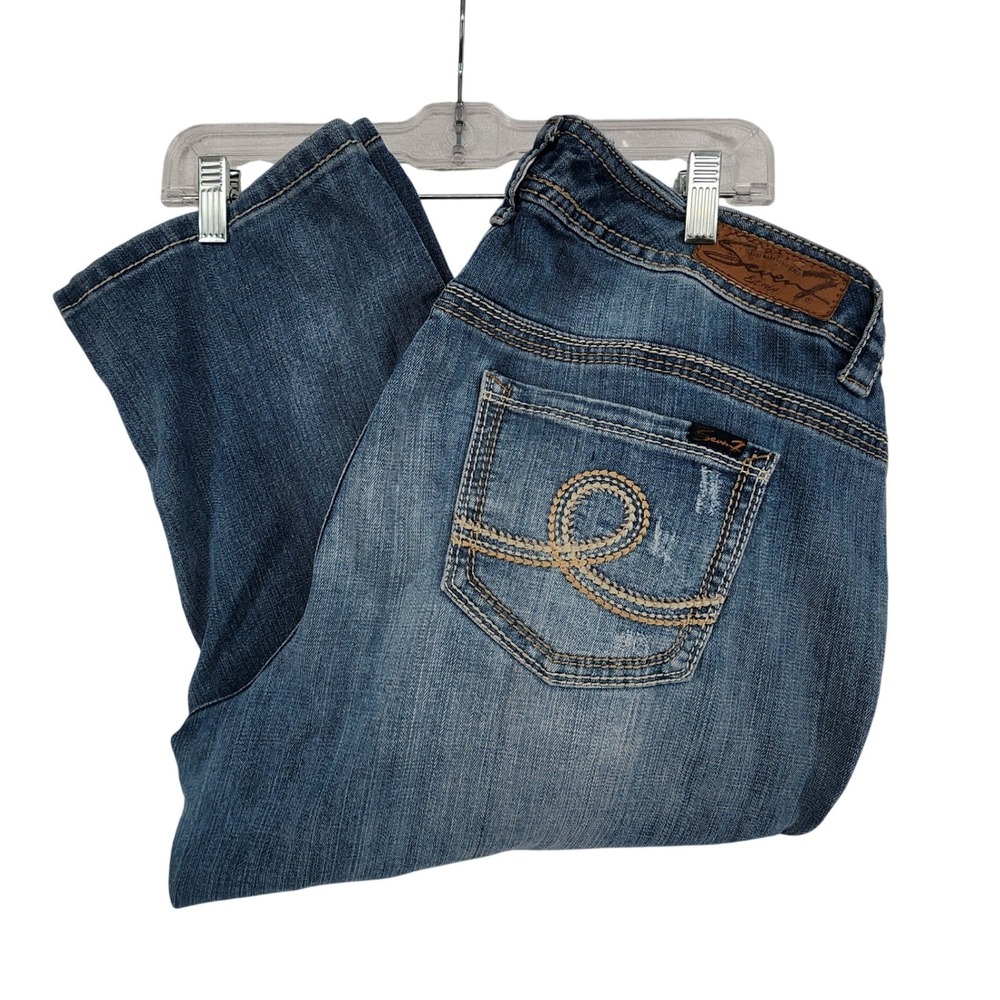 Seven7 16 Blue Luxe Capri Jeans Distressed Thick Stitch Y2K Boho Western Denim